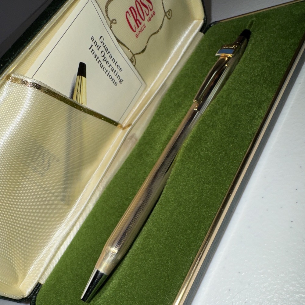 Cross Metal Ballpoint Pen Gold Trim w/ Green Case 10k gold filled